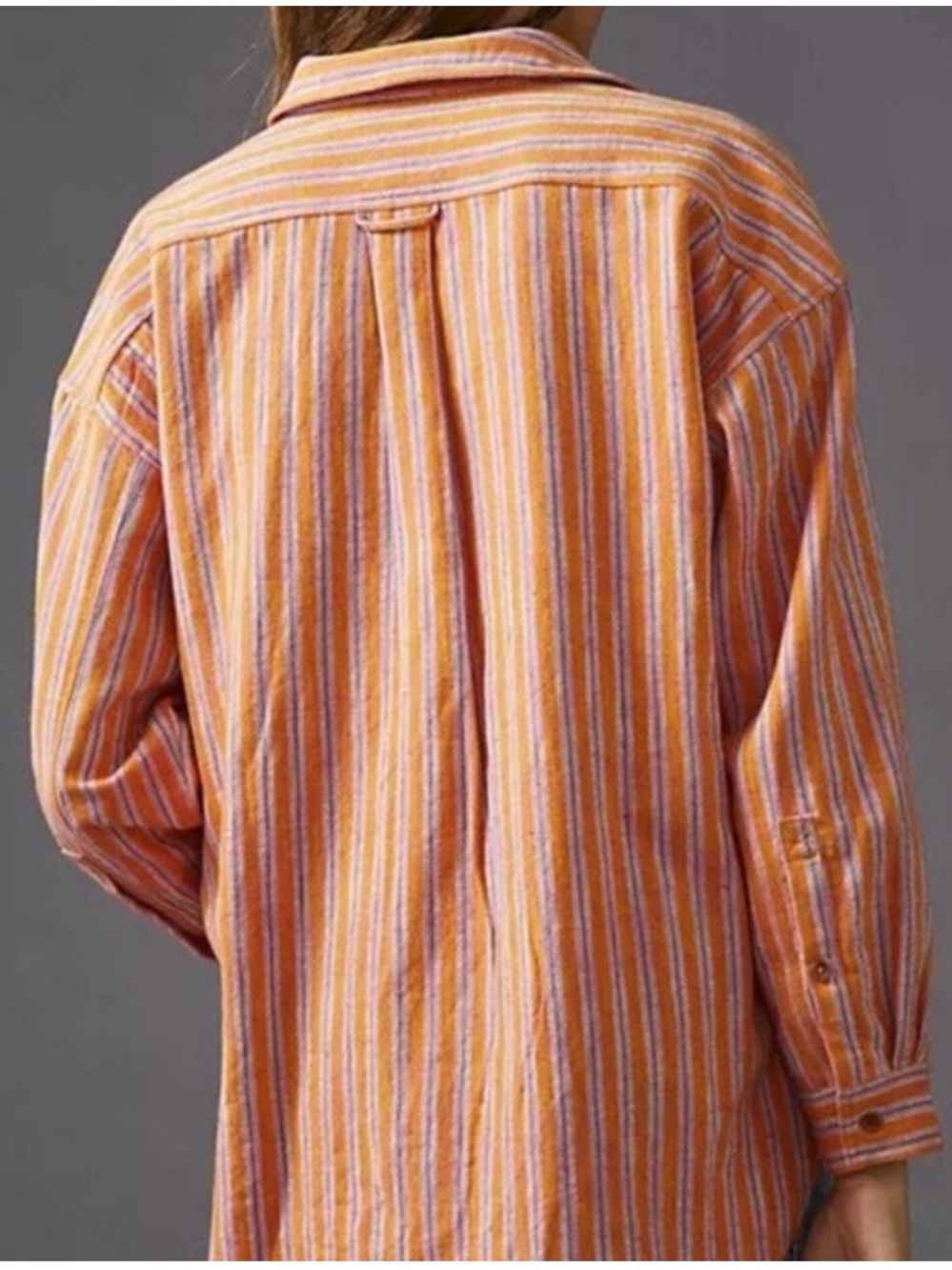 Anthropologie Pilcro Orange Striped Oxford Tunic Buttondown Shirt Oversized S - Picture 3 of 10